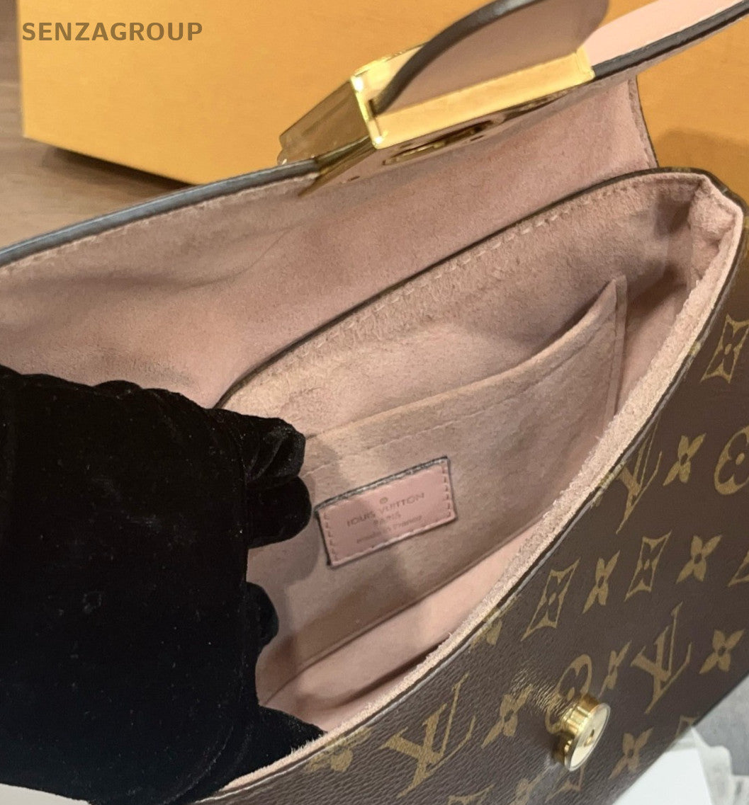 Louis Vuitton Monogram Locky BB Top Handle Bag Crossbody Brown Pink Gold Women