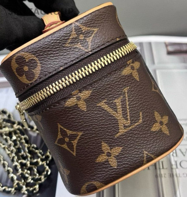 Louis Vuitton Monogram Nano Chain Shoulder Bag Brown Gold Women Classic