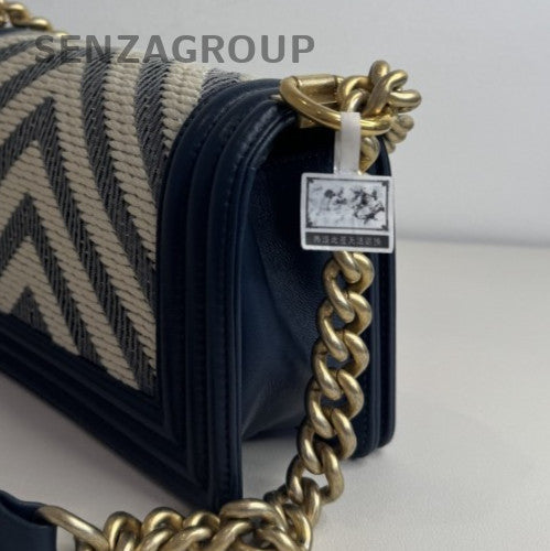 Chanel Leboy Lambskin Calfskin Leather PM Chain Shoulder Bag Black Gold Women