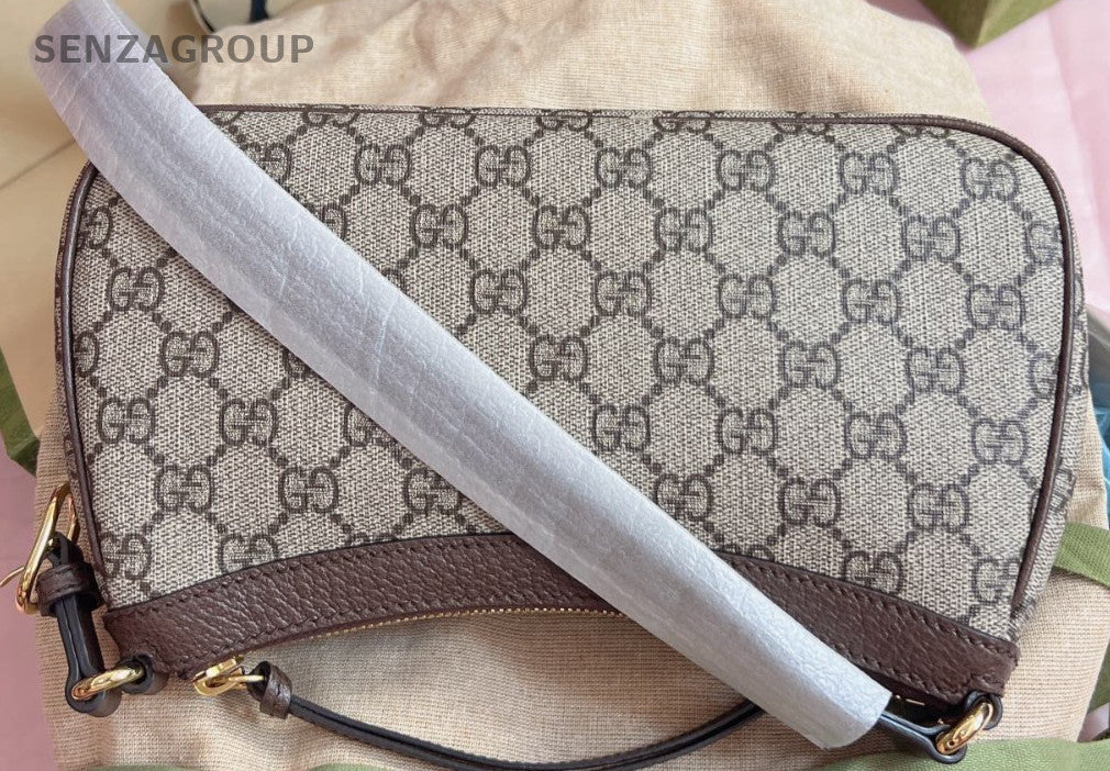 Gucci Monogram Shoulder Bag Crossbody Brown Gold Used Women Classic