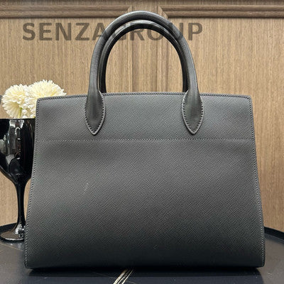 Prada Saffiano Lux Tote Bag Black Silver Women's Classic Handbag