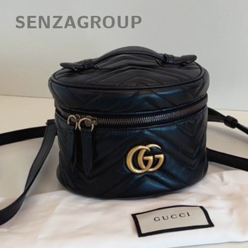 Gucci Marmont Chain Cylinder Bag Backpack Black Gold Women Classic Fashion