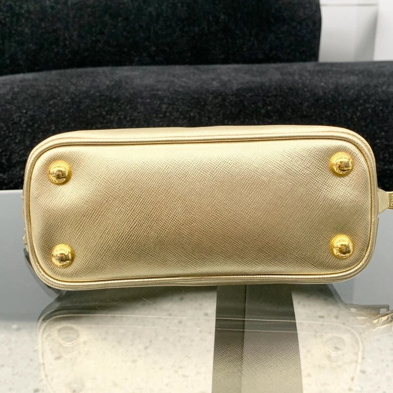 Prada Promenade Mini Calfskin Top Handle Bag Crossbody Gold Women Classic S
