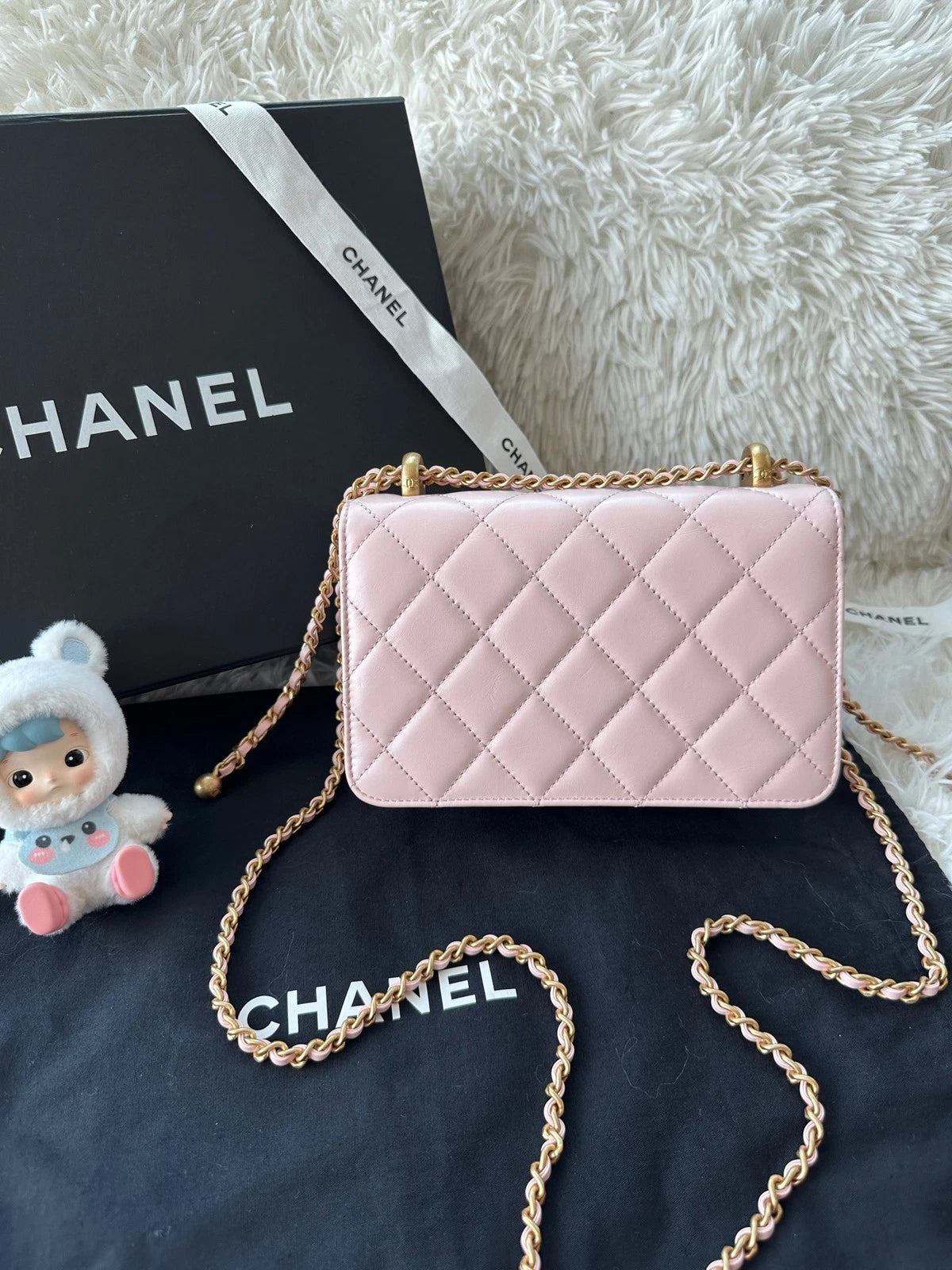 Chanel CF Mini Double Gold Ball Pink Calfskin Shoulder Handbag For Women