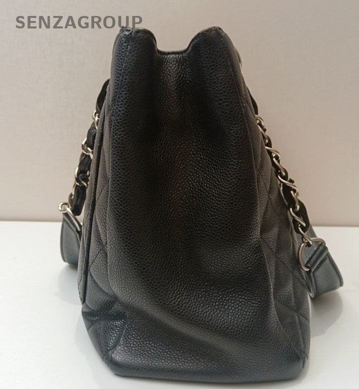 Chanel GST Calfskin Chain Shoulder Bag Black Silver Women Classic Fashion