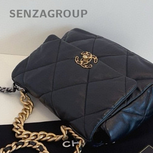 Chanel 19Bag MM Chain Top Handle Bag Crossbody Black  Gold Women Classic