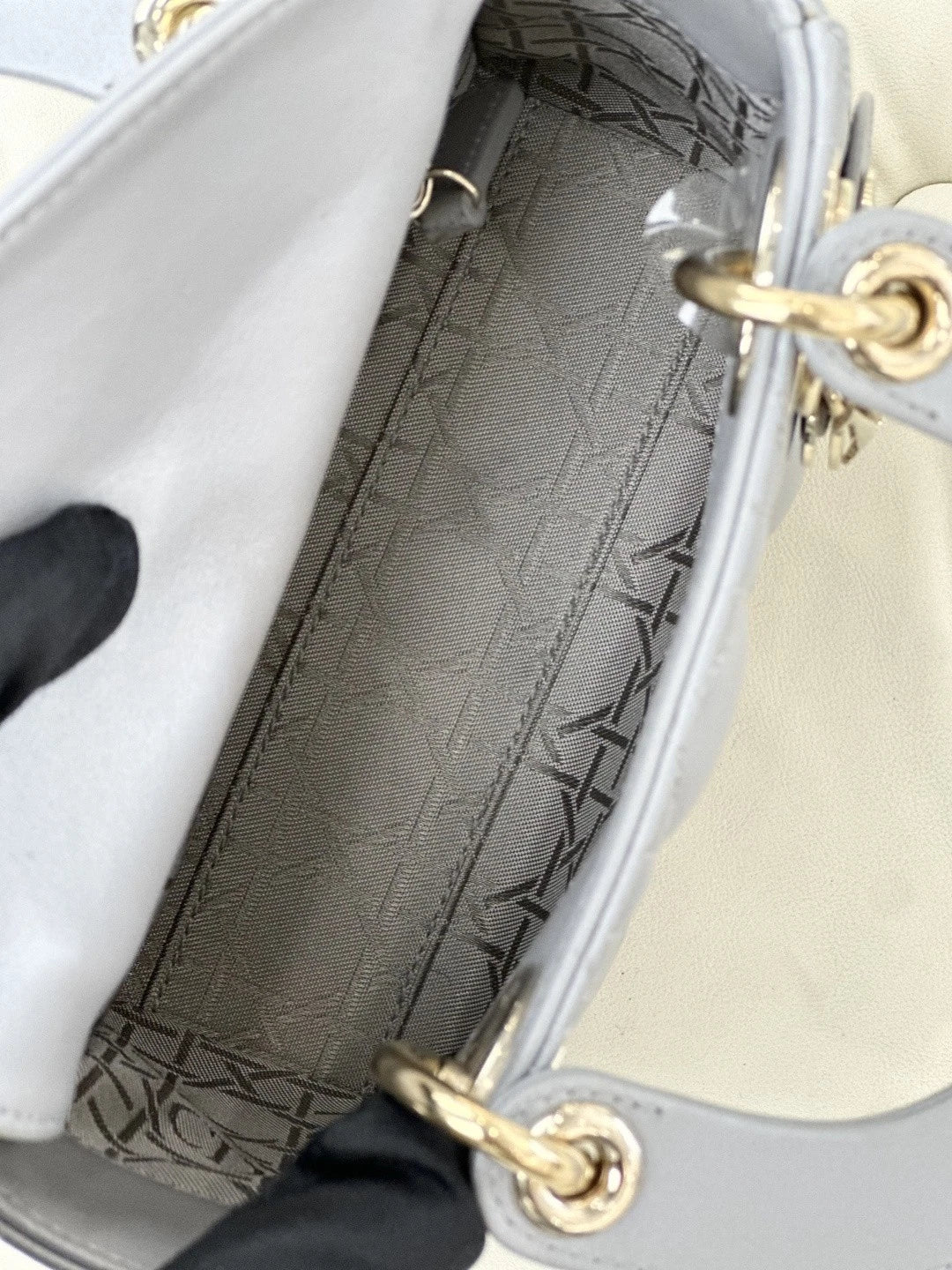 Dior Lady Dior Gray Top Handle Chain Bag Excellent