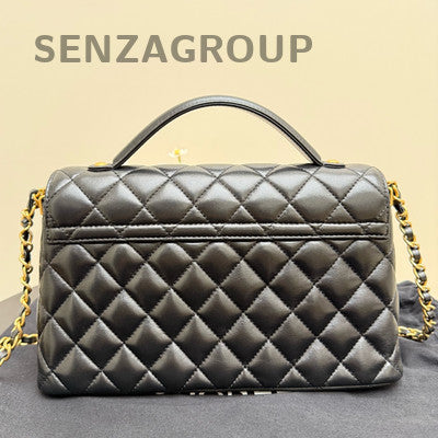 Chanel Kelly Large Lambskin Quilted Shoulder Bag Black Gold Women