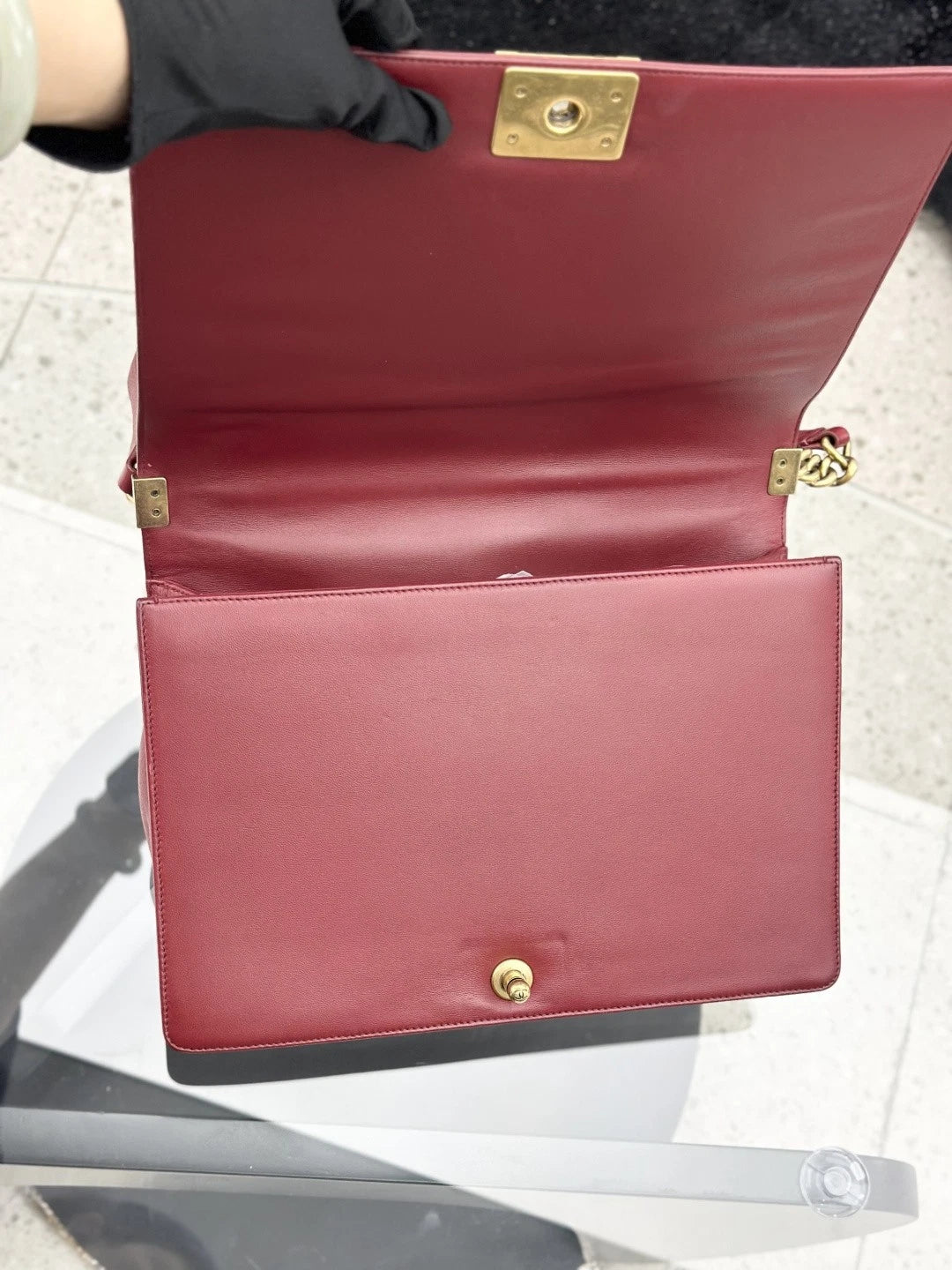 Chanel Leboy Lambskin Chain Shoulder Crossbody Bag Red Gold Hardware Women S