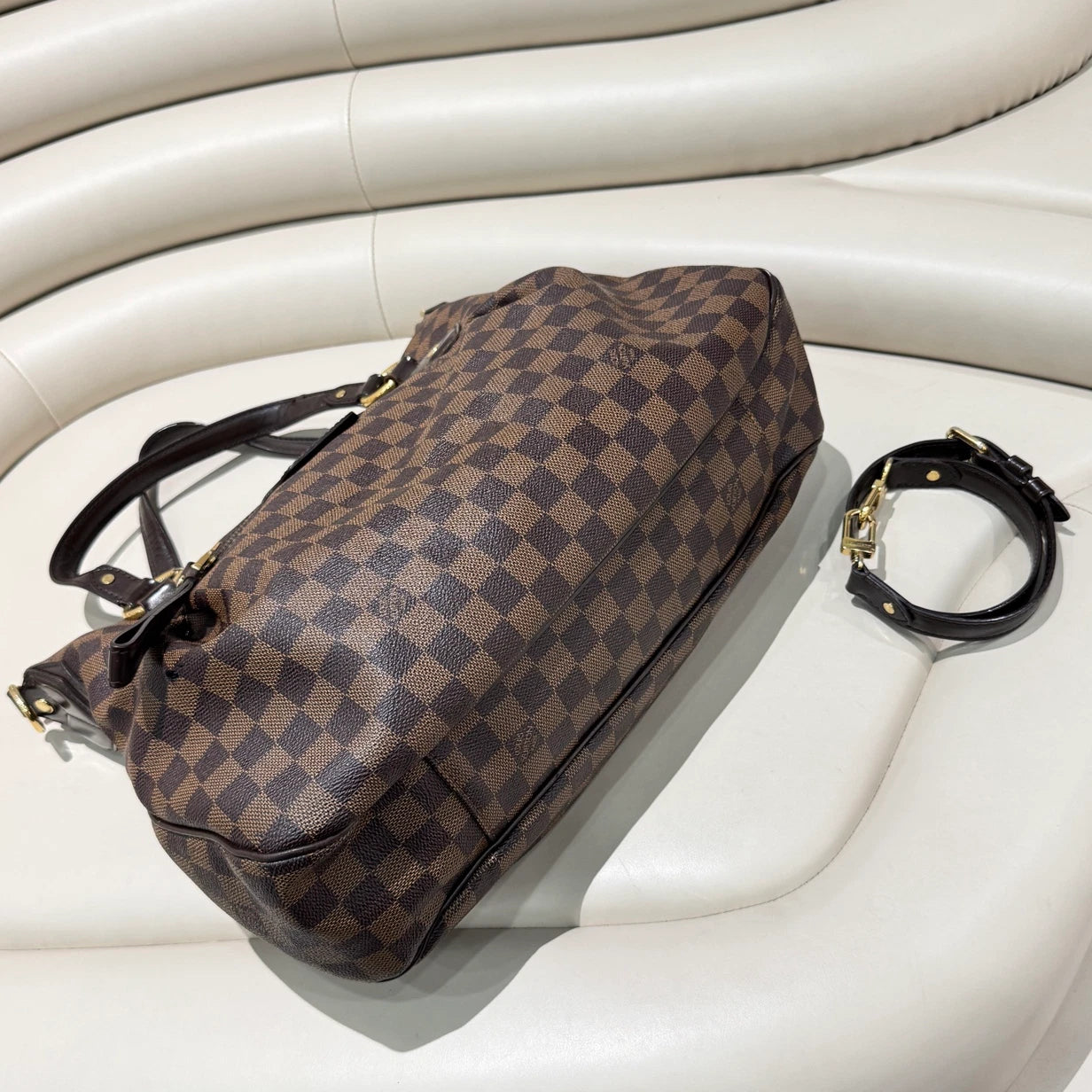 Louis Vuitton Damier Ebene Tote Top Handle Crossbody Bag Brown Women Classic