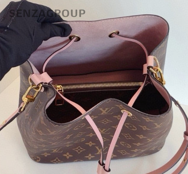 Louis Vuitton Neonoe MM Monogram Bucket Shoulder Bag Crossbody Brown Pink Women