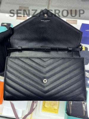 YSL Saint Laurent So Black Quilted Leather Envelope Chain Crossbody Bag