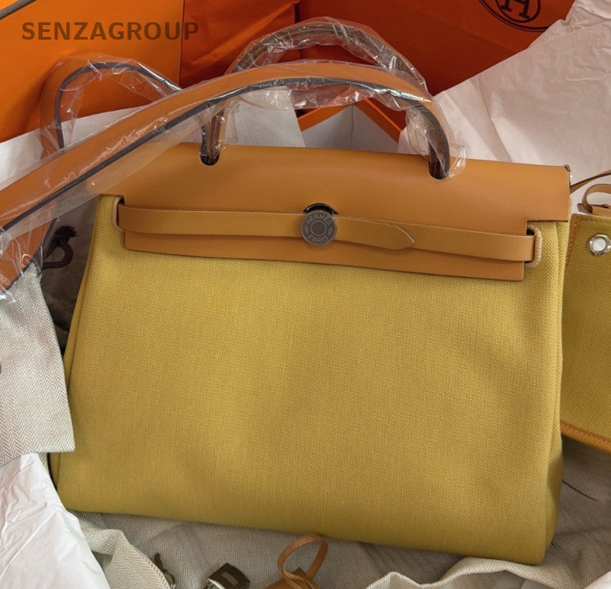 Hermes Herbag31 Top Handle Shoulder Crossbody Yellow Silver Used Women Classic