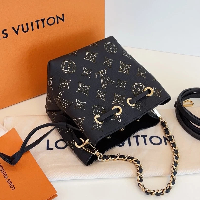 Louis Vuitton Bella Pico Mini Bucket Chain Top Handle Crossbody Black Gold