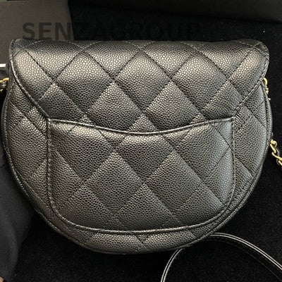 Chanel CC Logo Saddle Bag Black Gold Chain Shoulder Crossbody Bag