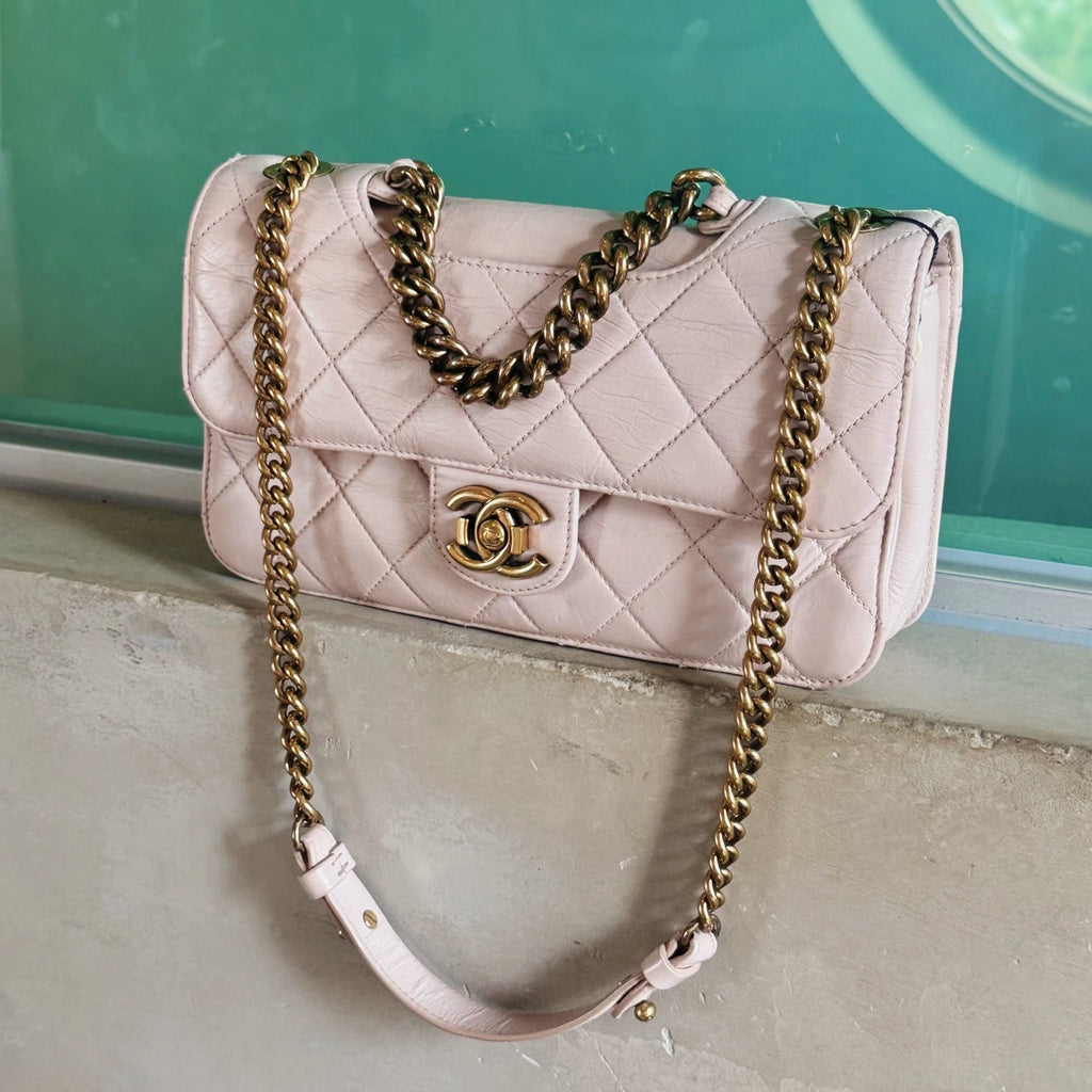 Chanel Bombay MM Chain Top Handle Shoulder Bag Lilac Gold Women Classic
