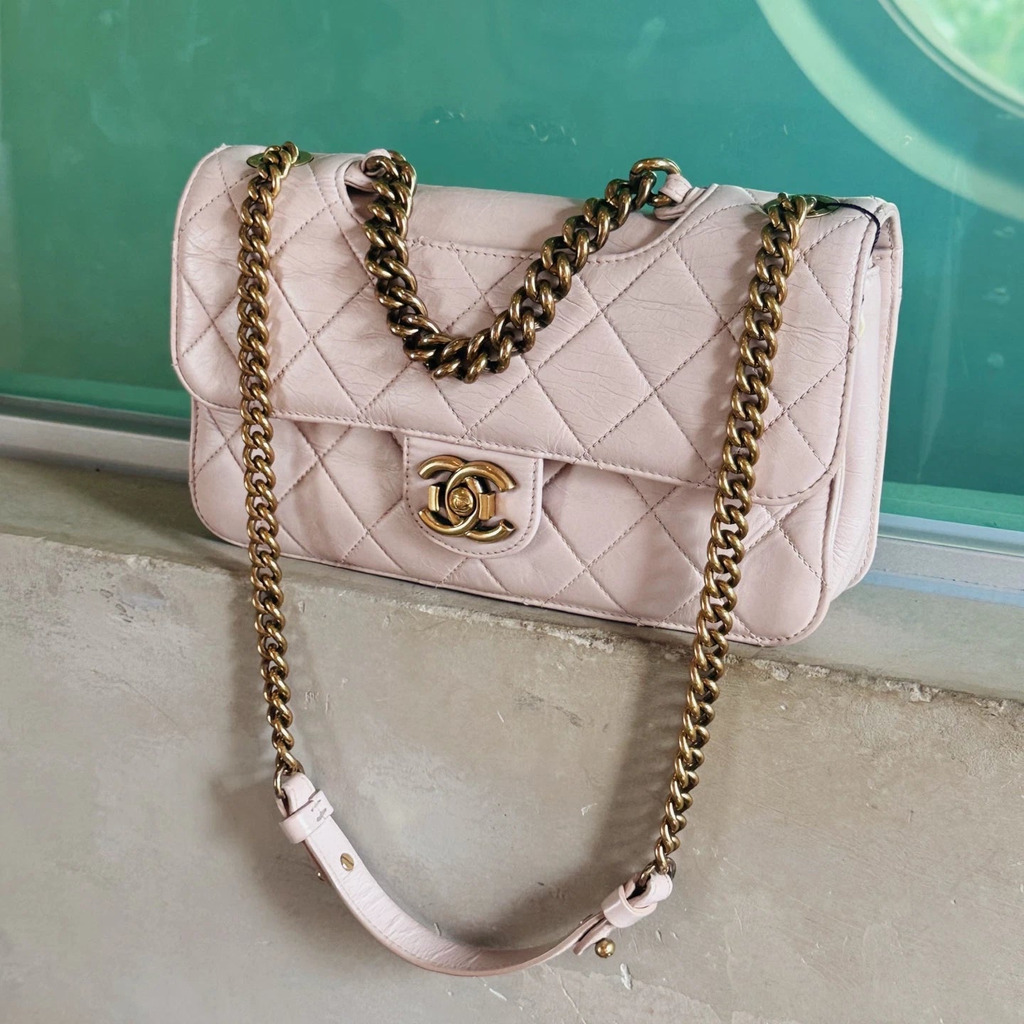 Chanel Bombay MM Chain Top Handle Shoulder Bag Lilac Gold Women Classic