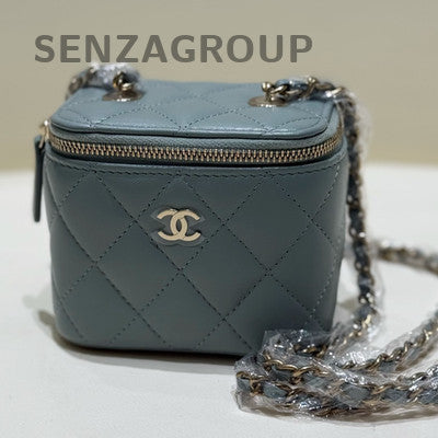 Chanel 23P Blue Gold Lambskin Mini Rectangular Flap Bag Chain Crossbody