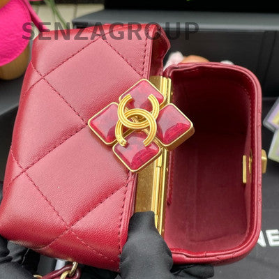 Chanel Red Lambskin Quilted Classic Flap Bag with Gold Hardware