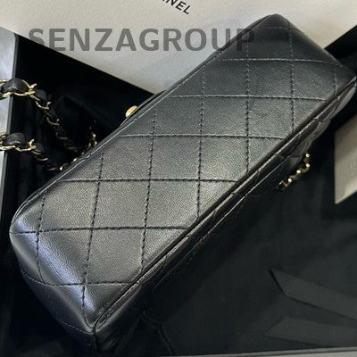 Chanel CF Mini Black Gold Lambskin Quilted Chain Crossbody Bag