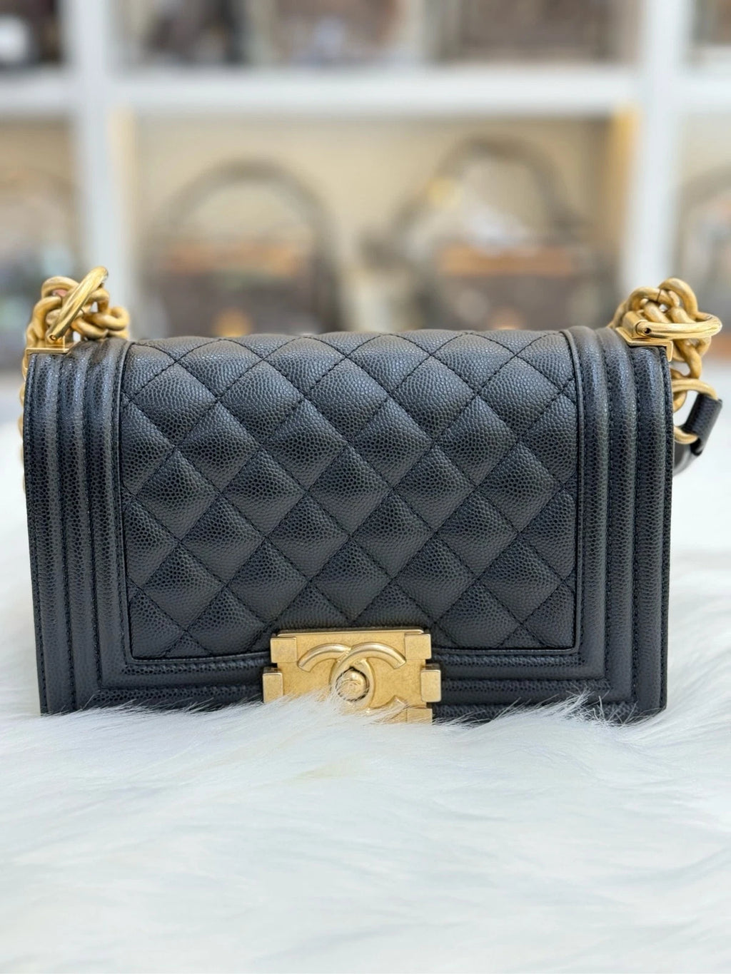 CHANEL LeBoy Small Black Gold Calfskin Shoulder Crossbody Bag For Women