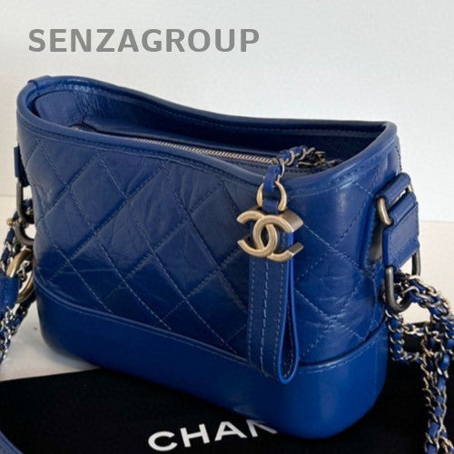 Chanel Gabrielle PM Chain Top Handle Bag Shoulder Bag Blue Gold Women Classic