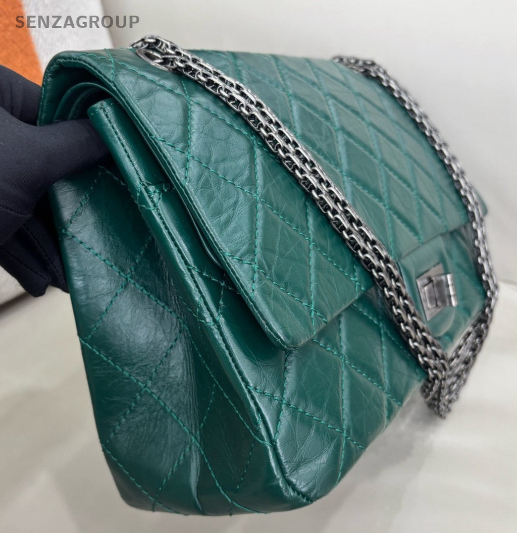 Chanel Diamond GM Chain Shoulder Bag Green Silver Used Women Classic