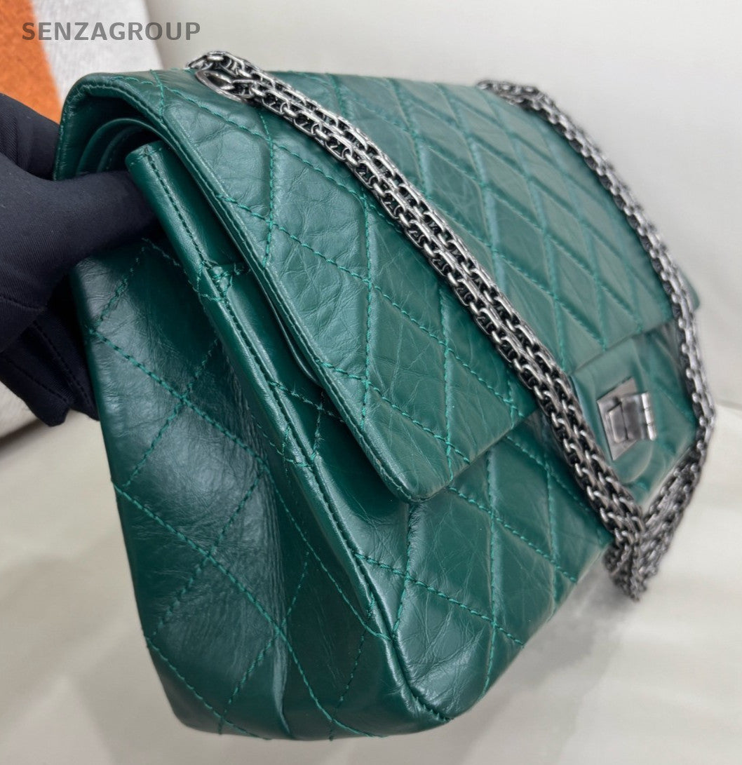Chanel Diamond GM Chain Shoulder Bag Green Silver Used Women Classic