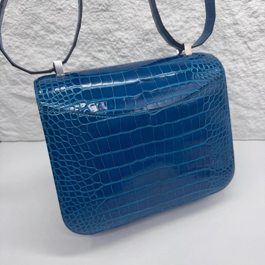 Hermes Constance24 Women Shiny Leather Blue Shoulder Bag