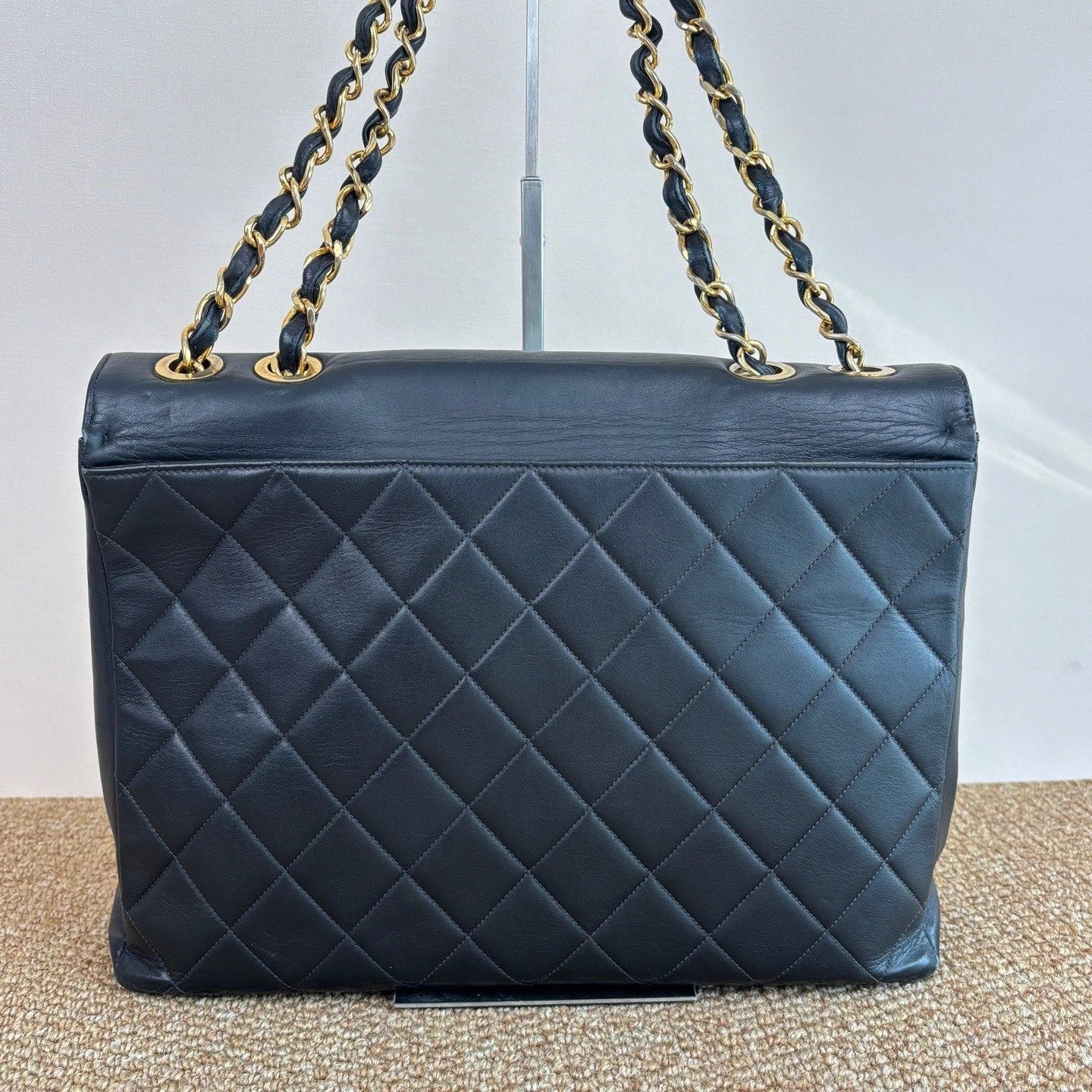 Chanel Diamond Lambskin Chain Shoulder Bag Black Gold Used Women Classic