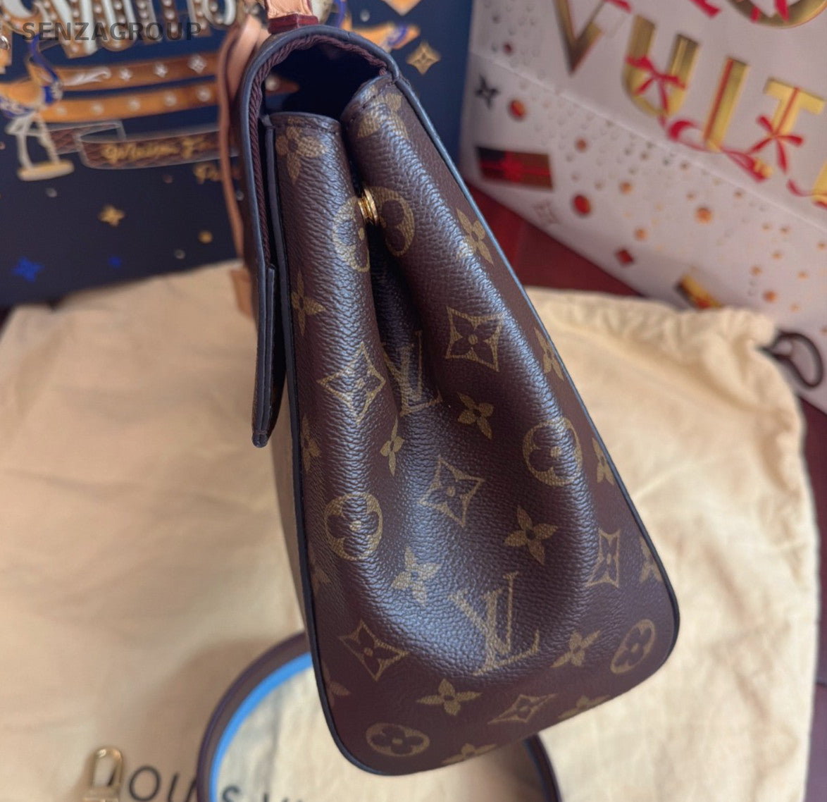 Louis Vuitton Cluny MM Top Handle Crossbody Monogram Brown Gold Women Classic