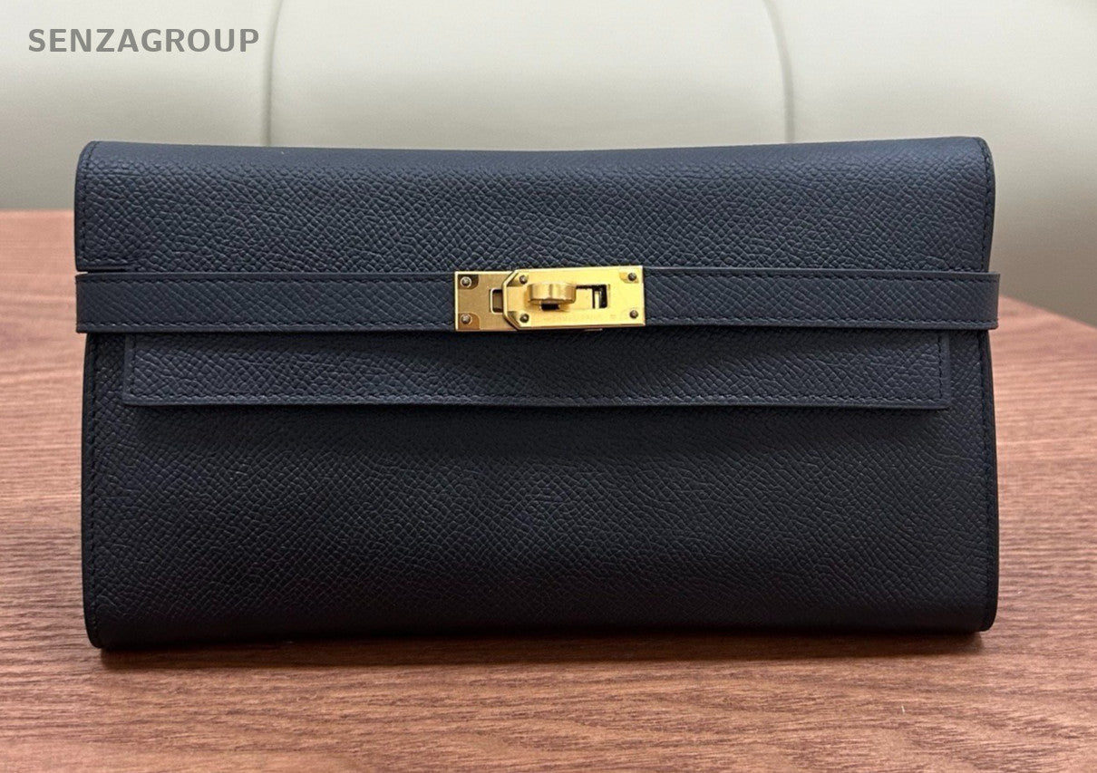 Hermes Kelly Long Wallet Black Gold Women