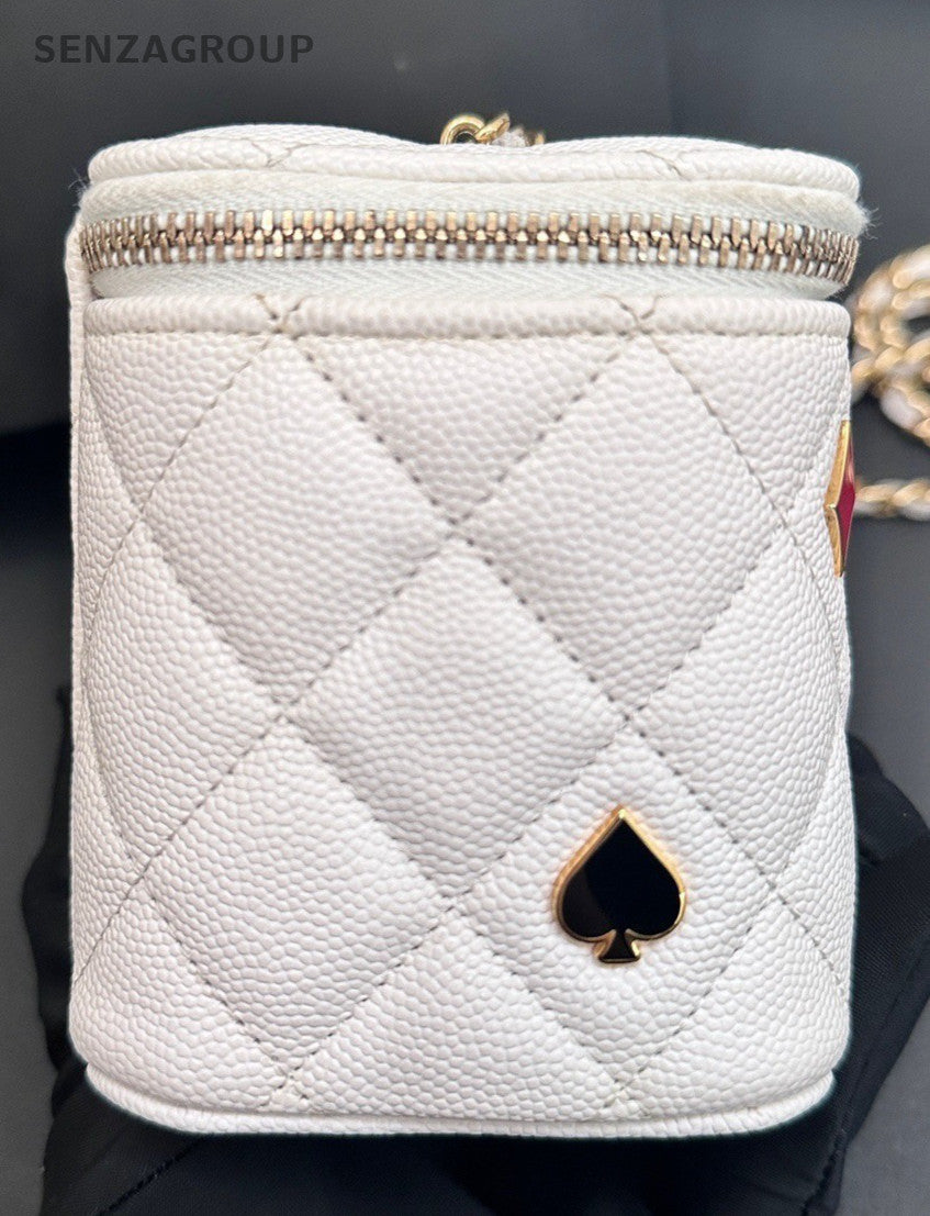 Chanel Poker Chain Shoulder Bag Crossbody White Gold Women Classic