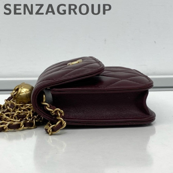 Chanel Classic Quilted Red Gold Chain Card Case Crossbody Bag
