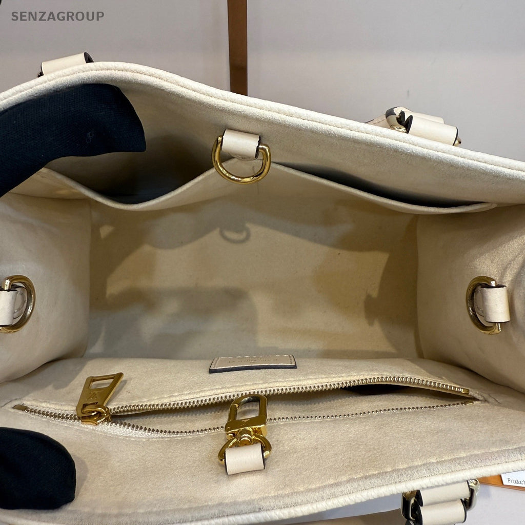 Louis Vuitton OnTheGo PM Monogram Tote Handbag Crossbody White Gold Women