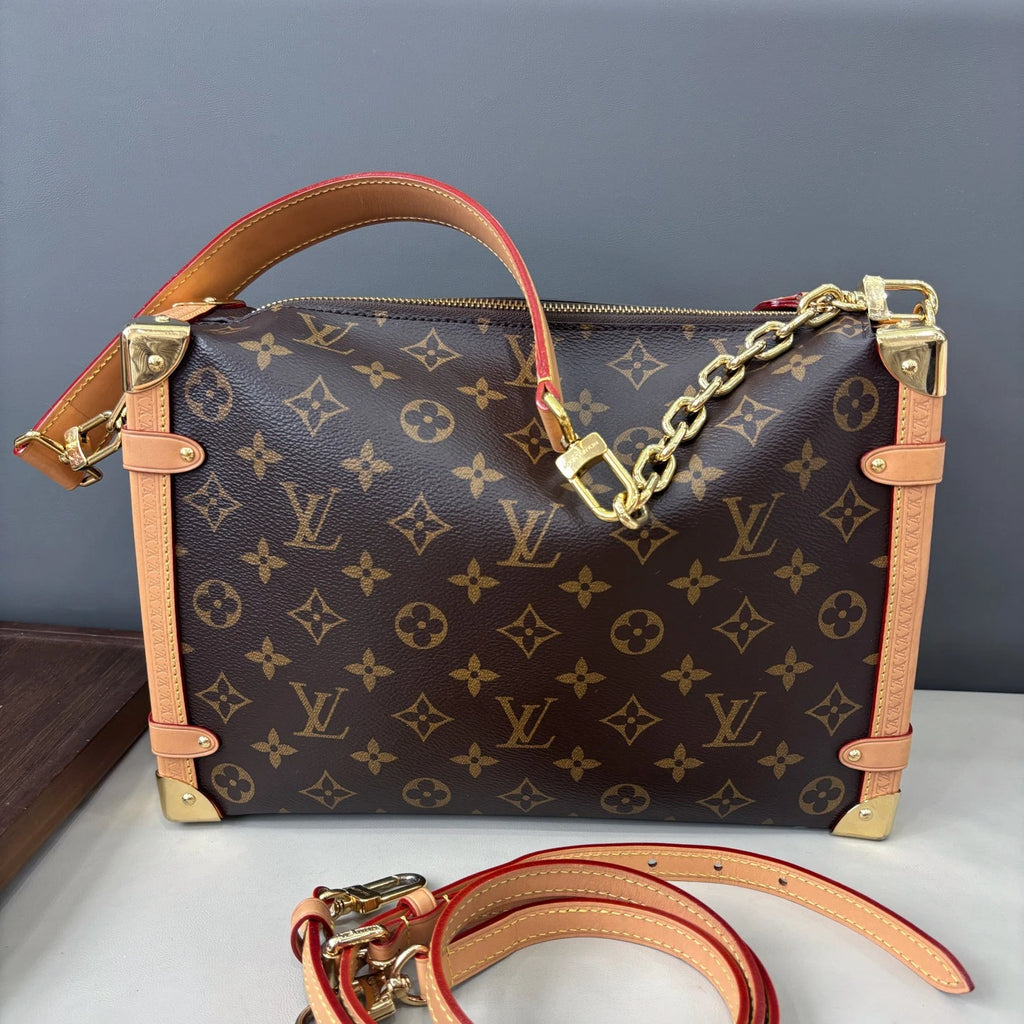 Chip Version Louis Vuitton Side Trunk GM Monogram Canvas Handbag Crossbody Gold