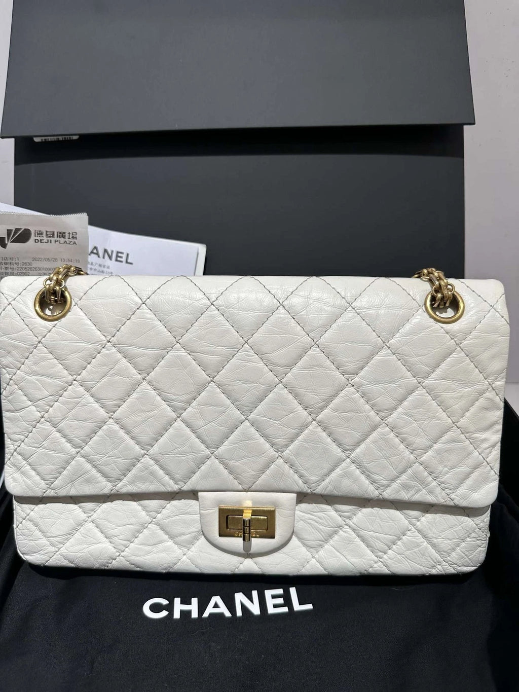 CHANEL 2.55 Medium White Leather Shoulder Bag For Women