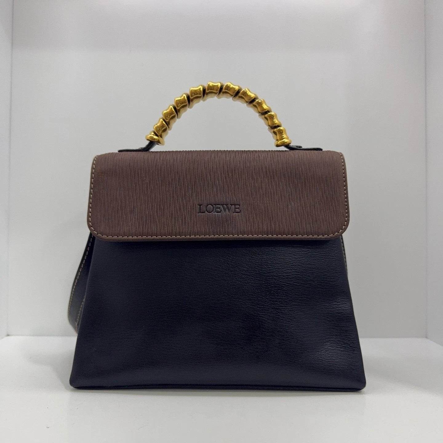 Loewe Black Brown Gold Mini Kelly Shoulder Handbag Crossbody Bag For Women