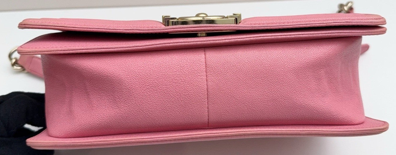 Chanel Leboy MM Calfskin Chain Shoulder Bag Pink Gold Women Classic Designer