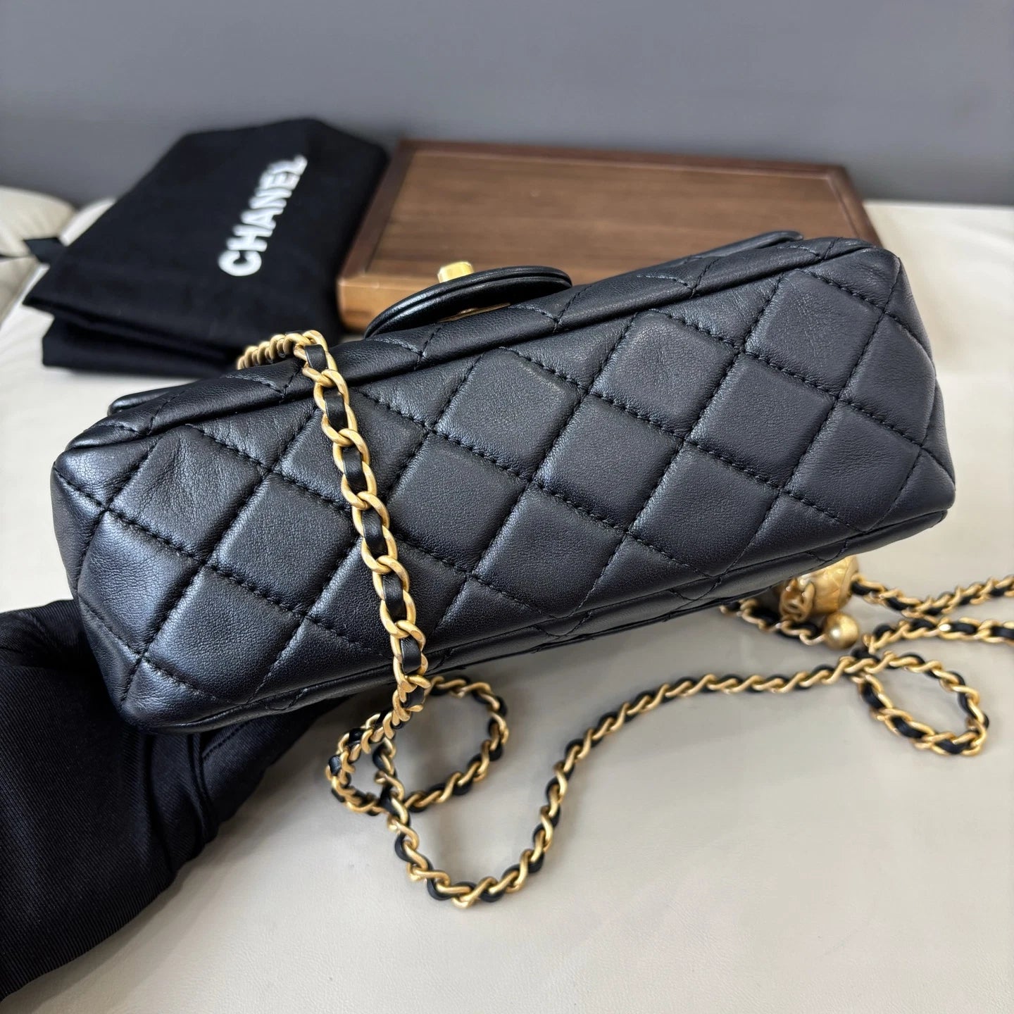Chip Version Chanel Flap Big Mini Lambskin Gold Chain Black Shoulder Bag