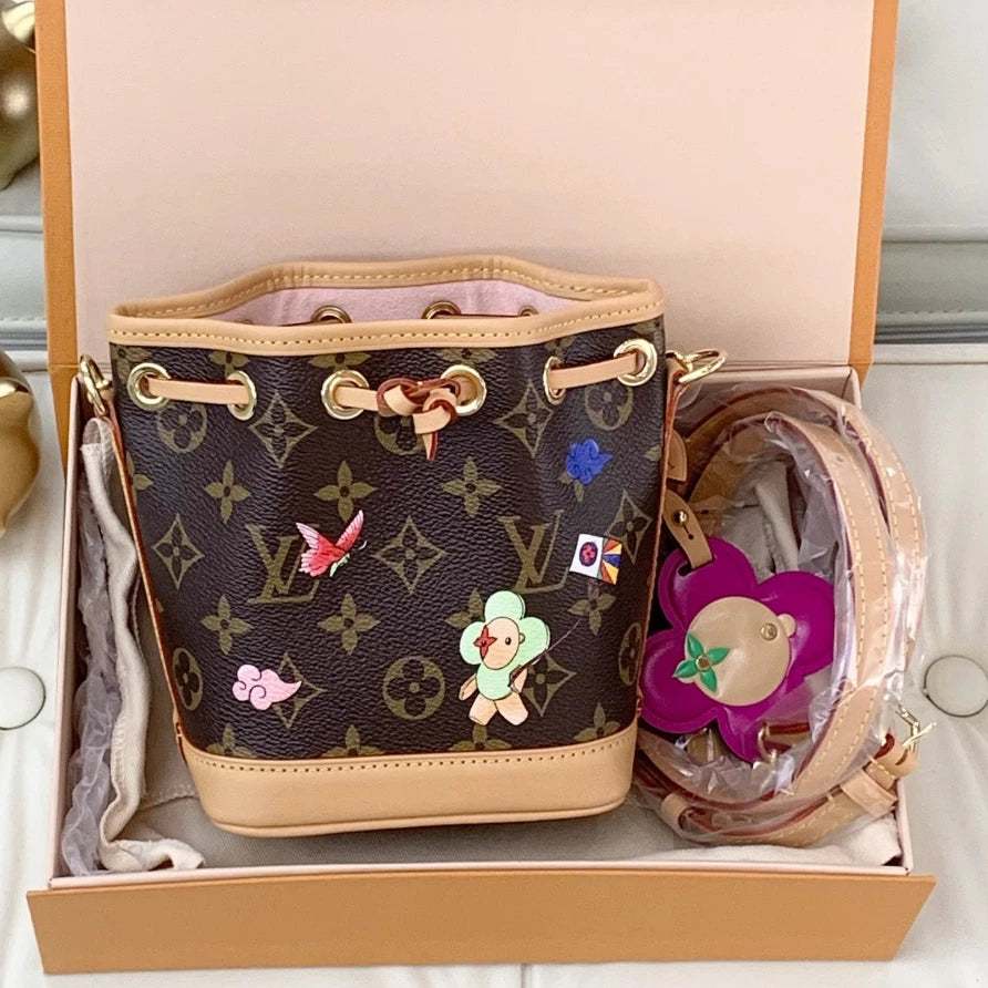 Louis Vuitton Bucket BB Monogram Top Handle Crossbody Bag Brown Women S