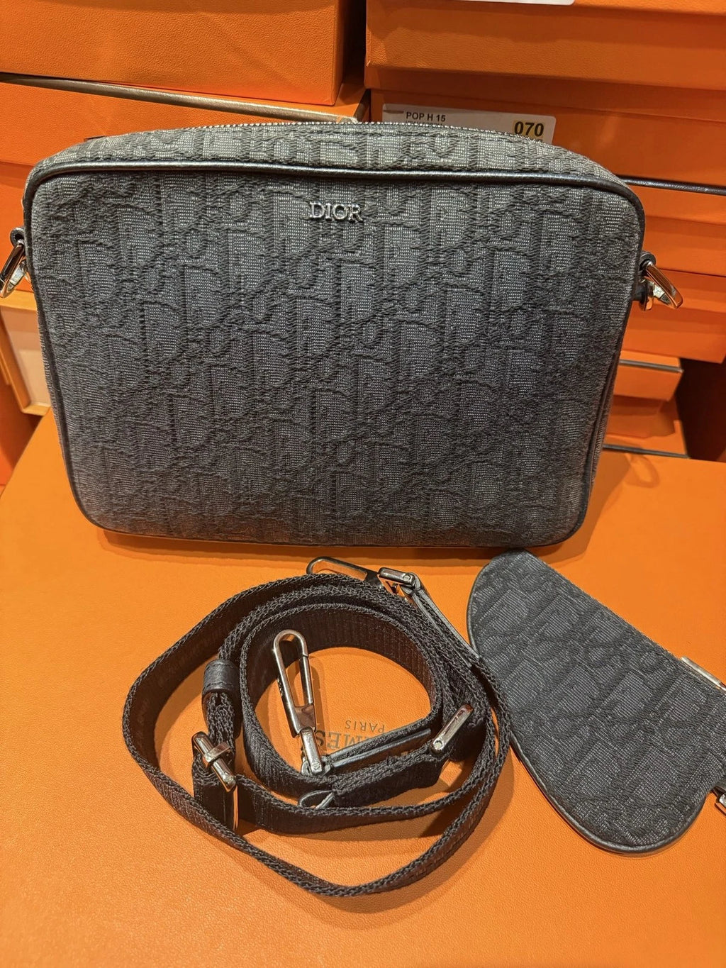 Christian Dior Oblique 2Ways Shoulder Crossbody Bag Black Silver Unisex