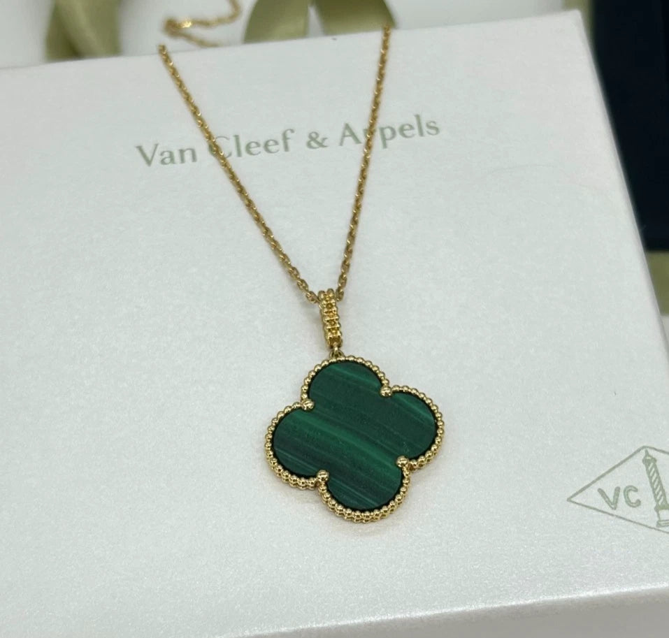Van Cleef &amp; Arpels Magic Alhambra Long Necklace 18k Yellow Gold Green Malachite