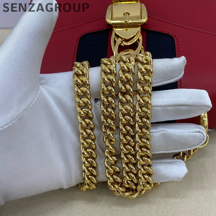 Gucci Sylvie Small Chain Shoulder Bag Red Gold Classic Women's
