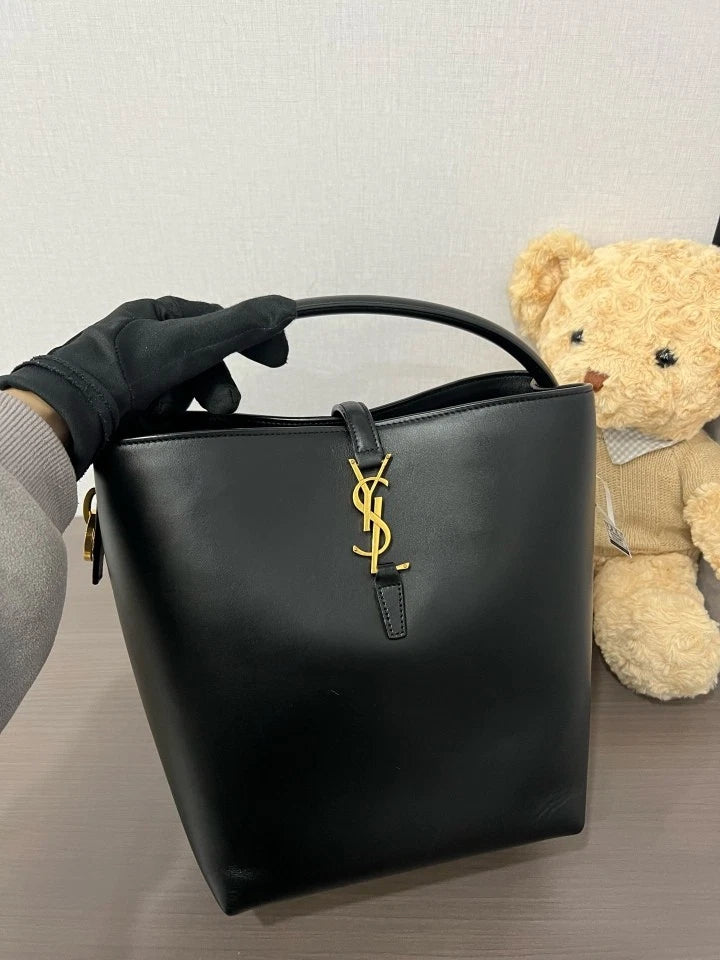 YSL Black Leather Large Bucket Bag For Women