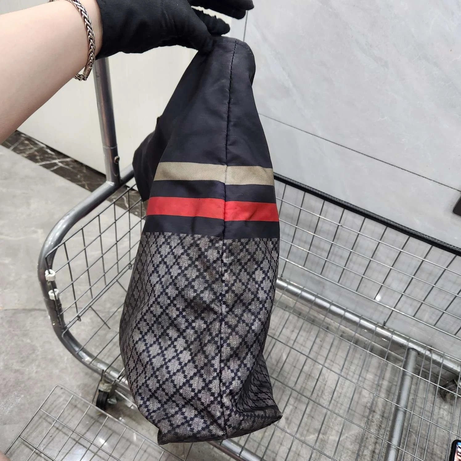 Gucci Canvas Panel Leather Tote Handbag For Women