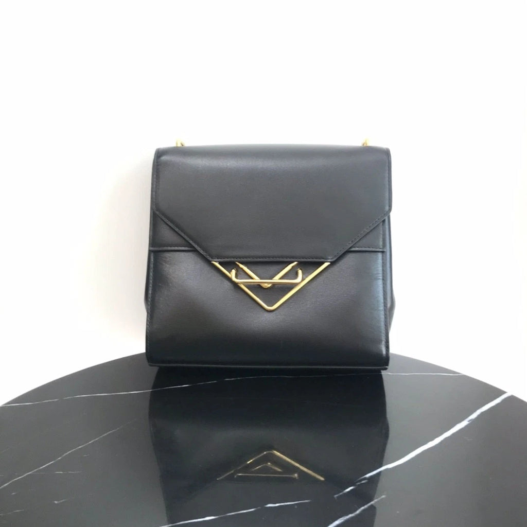 Bottega Veneta Calfskin 2Ways Shoulder Crossbody Bag Black Gold Hardware Women S