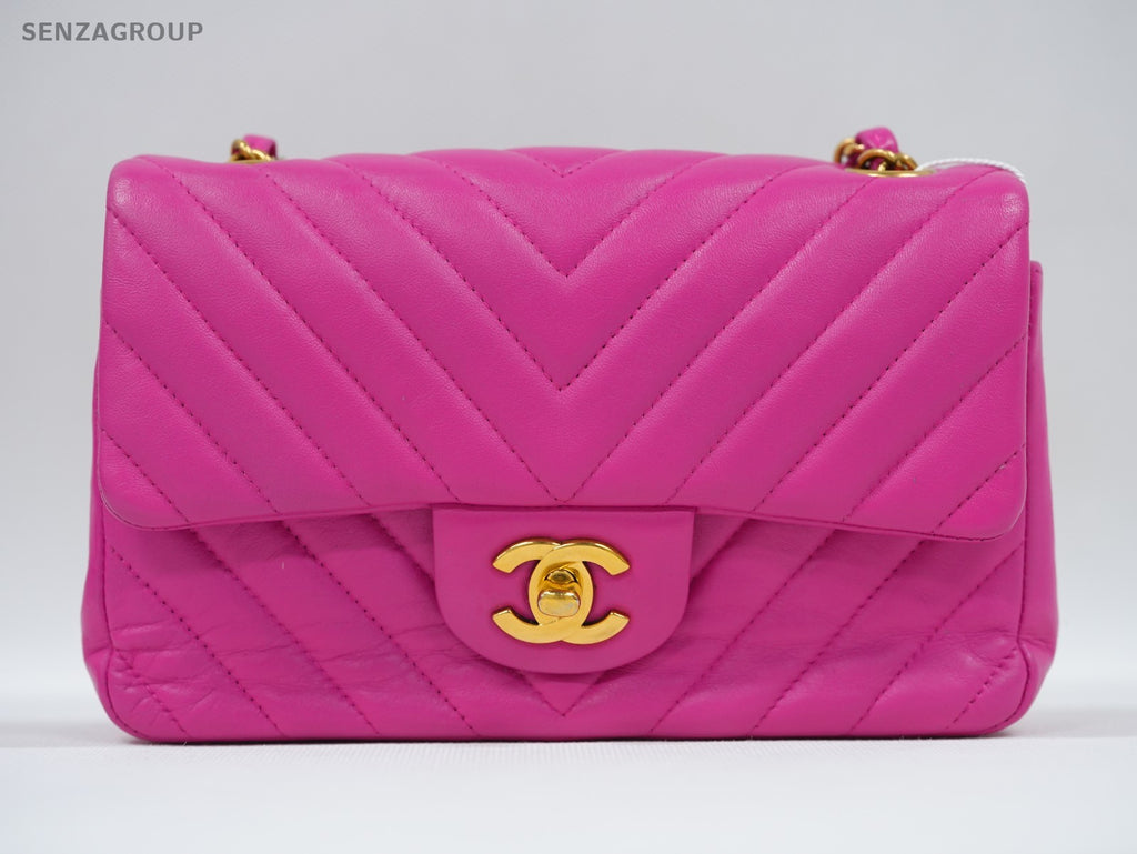 CHANEL Classic Flap V-Shape Pattern Chain Shoulder bag Pink Gold Women Classic