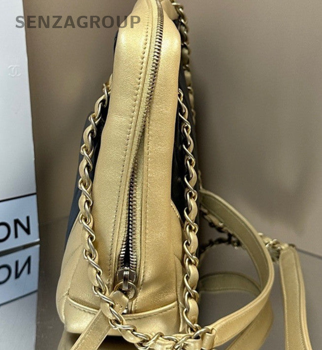 Chanel  Multicolor V Pattern Chain Shoulder Bag Black Yellow Women Classic