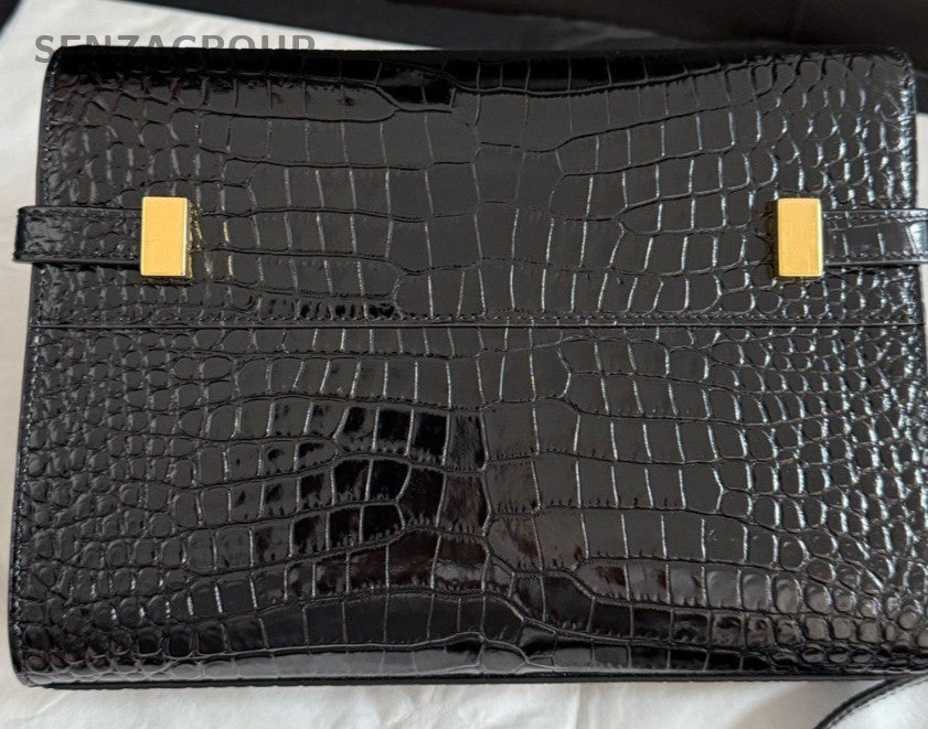 Saint Laurent Manhattan PM Shoulder Bag Black Gold Used Women Classic